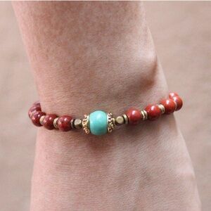 Turquoise and Red Jasper Mala Beaded Bracelet